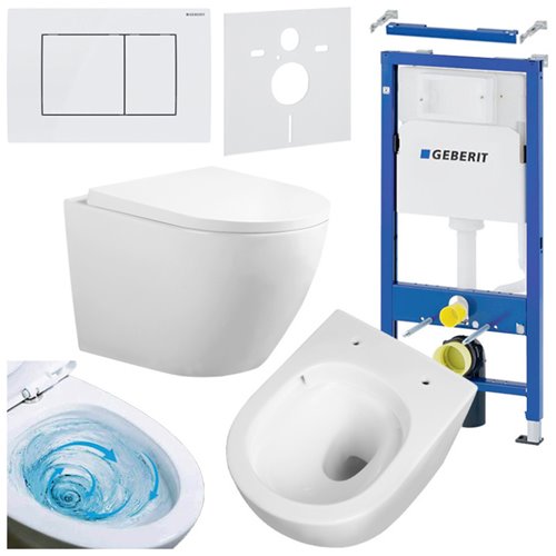 Zestaw podtynkowy stelaż GEBERIT DUOFIX + miska FLOW-WH-TR-02 + przycisk DELTA 30 biały