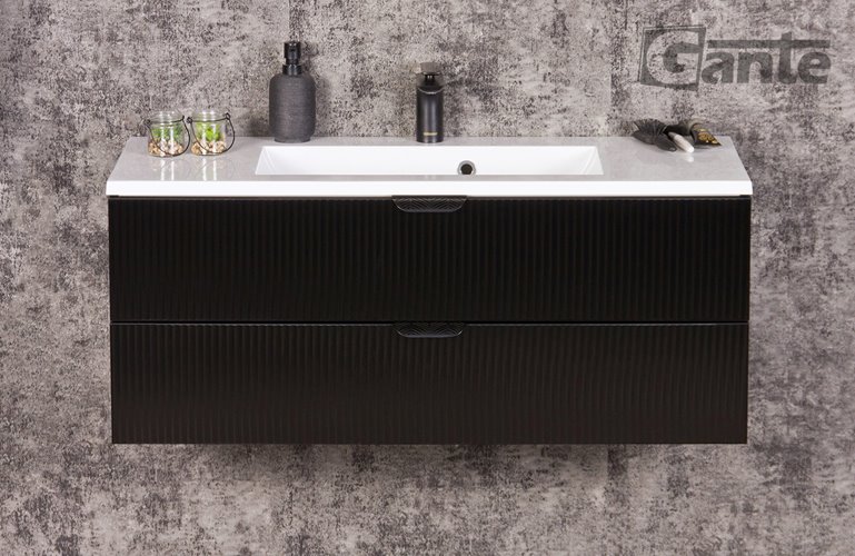 Szafka łazienkowa z umywalką wisząca szklane fronty czarny mat 100 cm Bravia Gante