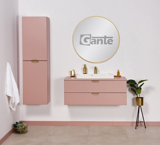 Szafka łazienkowa pudrowy róż z umywalką nablatową złoty uchwyt 100 cm Magnolia Gante