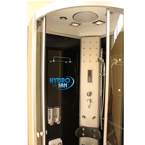 Kabina prysznicowa z hydromasażem i sauną niski brodzik czarne ściany 100x100