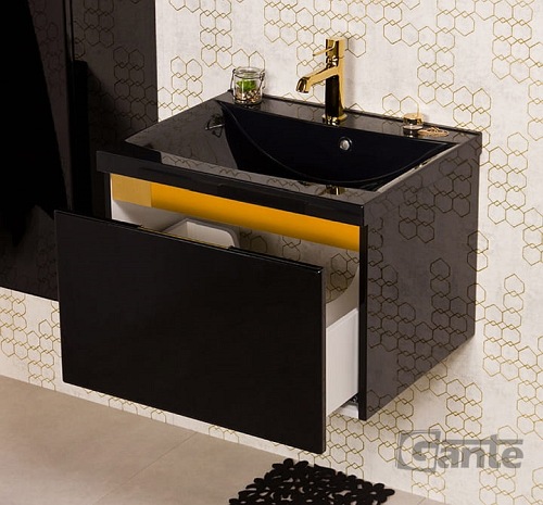 Czarna szafka z czarną umywalką złoty uchwyt 60 cm seria Diamond Gold Gante C