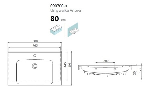 Umywalka Anova 80 cm Cerastyle