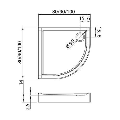 Brodzik półokrągły 80x80 na nośniku Columbus B-0316