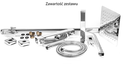 Zestaw natryskowy z kwadratową deszczownicą 20x20 termostat