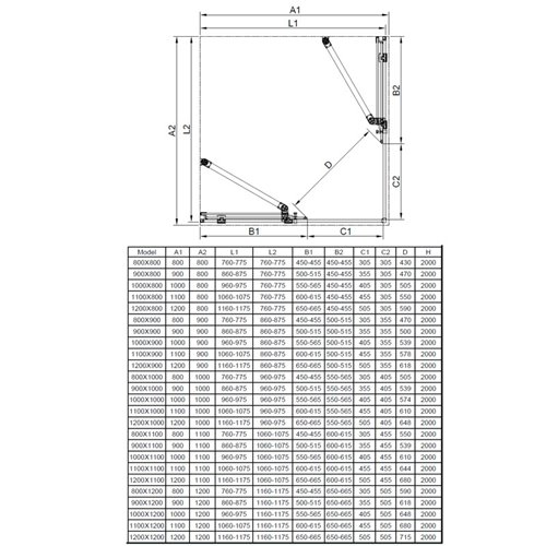 Kabina prysznicowa drzwi rozsuwane od rogu szkło 8 mm 100x100 cm ASTRA-CH-A-100X2+D