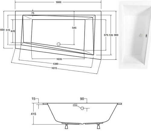 Wanna do zabudowy asymetryczna Intima Slim Besco prawa 160x90 cm