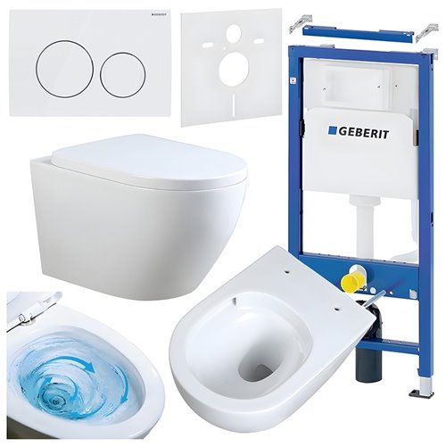 Zestaw podtynkowy stelaż GEBERIT DUOFIX + miska MIZU-WH-TR-02 + przycisk DELTA 20 biały