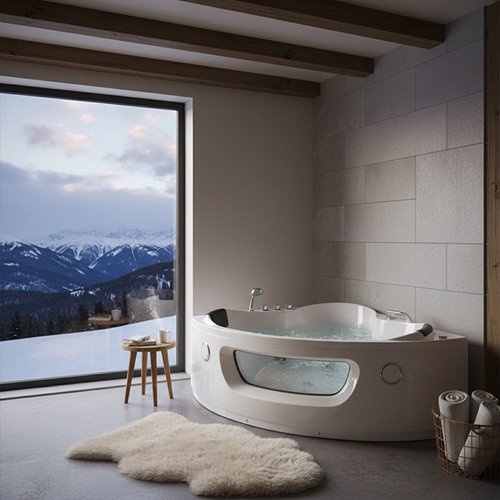 Wanna z hydromasażem narożna podgrzewacz wody 140x140 Flores 601