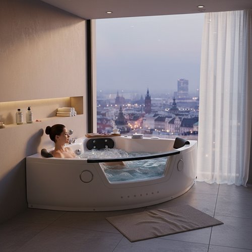 Wanna z hydromasażem narożna podgrzewacz wody 152x152 cm Tiga 604