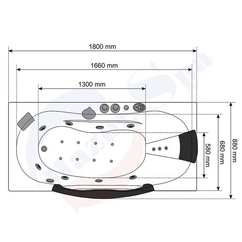 Przyścienna wanna hydromasażowa 180x88 cm MO-1002 Turbo+