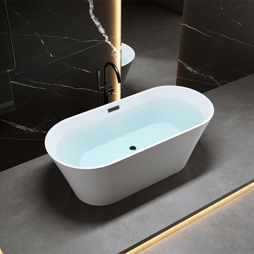 Wanna wolnostojąca biała przelew oraz korek czarny 160 cm Lizbona Hydrosan