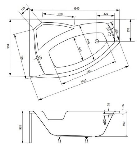 Wanna narożna 140 cm Lewa Rima Besco
