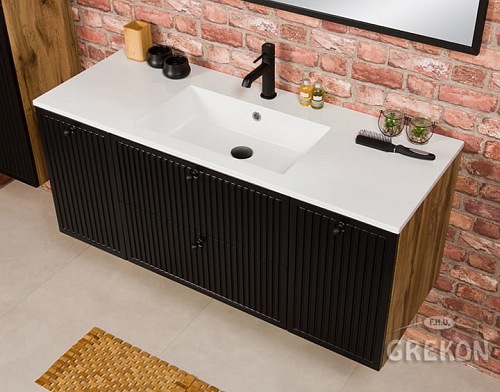 Szafka łazienkowa z umywalką kolor czarny mat wisząca 120 cm Argento Gante