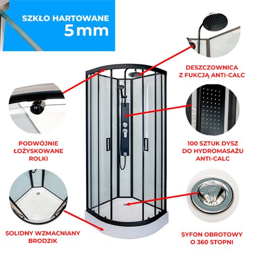 Kabina prysznicowa półokrągła zabudowana 100x100 Puerto