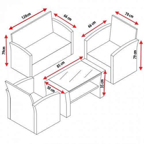 Meble ogrodowe z technorattanu sofa, stół, fotele zestaw Lagos kolor brąz