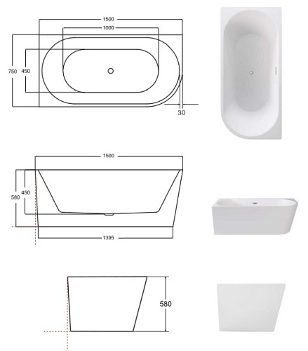 Wanna przyścienna narożna lewa korek klik-klak chrom 150 cm Zoya Besco