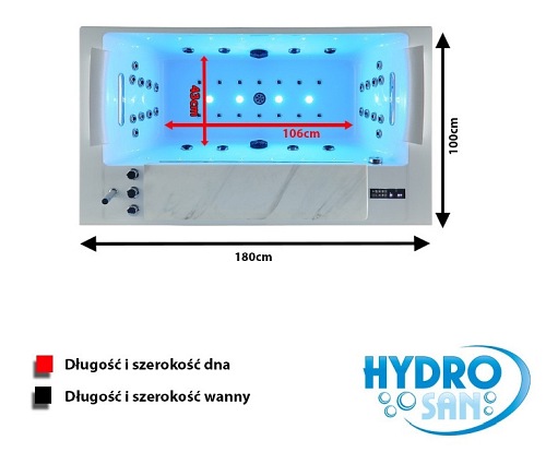 Wanna z hydromasażem 180x100 Montana 925W Hydrosan