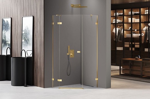 Zlota kabina pięciokątna 100x80 EXK-3849 Avexa New Trendy Gold Shine