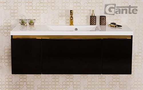 Czarna szafka z umywalką złoty uchwyt 120 cm seria Diamond Gold Gante C