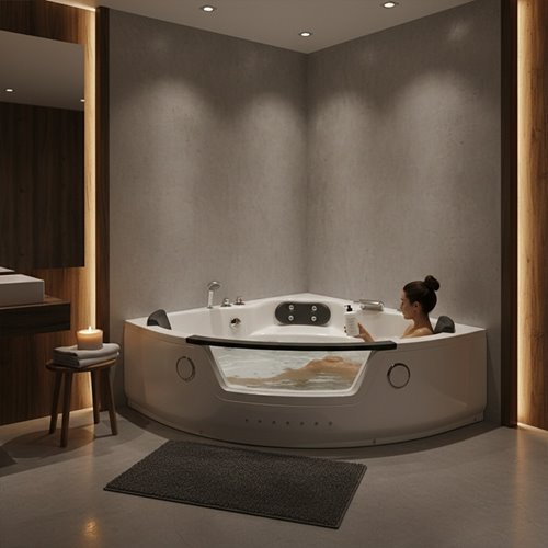 Wanna z hydromasażem narożna podgrzewacz wody 152x152 cm Tiga 604