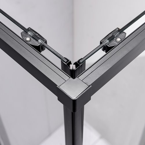 Czarna kabina prysznicowa kwadratowa Super Slim Nova 90x90 drzwi rozsuwane