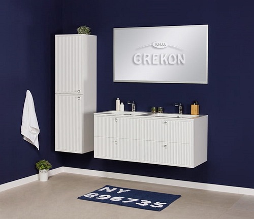 Szafka łazienkowa wisząca z podwójną umywalką biały mat 120 cm Argento Gante