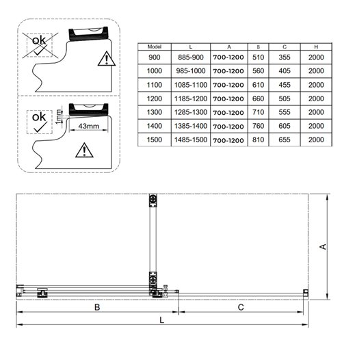 Drzwi prysznicowe rozsuwane szkło 8 mm 110 cm ASTRA-CH-A-110 zestaw