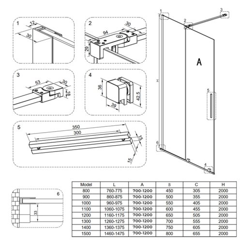 Ścianka prysznicowa rozsuwana szkło 8 mm szerokość 130 cm ASTRA-CH-A-130
