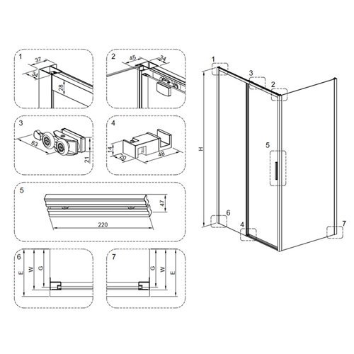 Czarna prostokątna kabina prysznicowa Super Slim Nova 120x80 drzwi rozsuwane