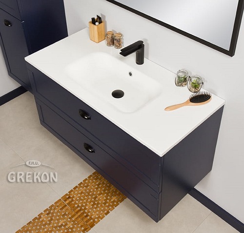 Wisząca szafka z umywalką granatowy mat 100 cm seria Grend Gante