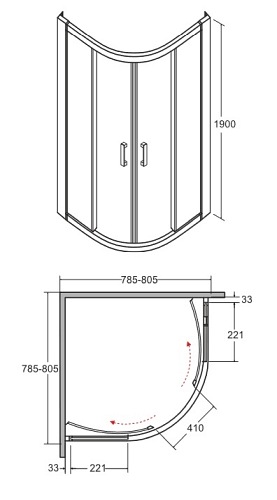 Czarna kabina prysznicowa półokrągła 80x80 Modern Black Besco