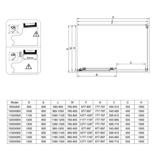 Czarna prostokątna kabina prysznicowa Super Slim Nova 100x90 drzwi rozsuwane