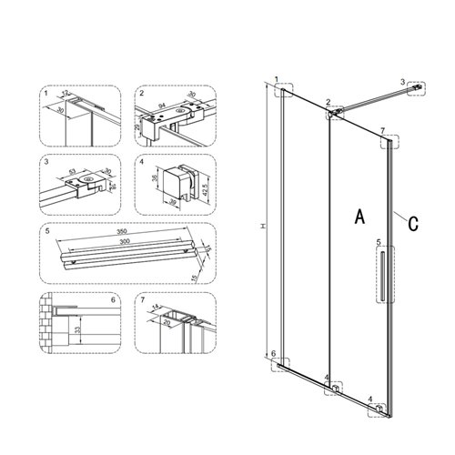 Drzwi prysznicowe rozsuwane szkło 8 mm 120 cm ASTRA-CH-A-120 zestaw