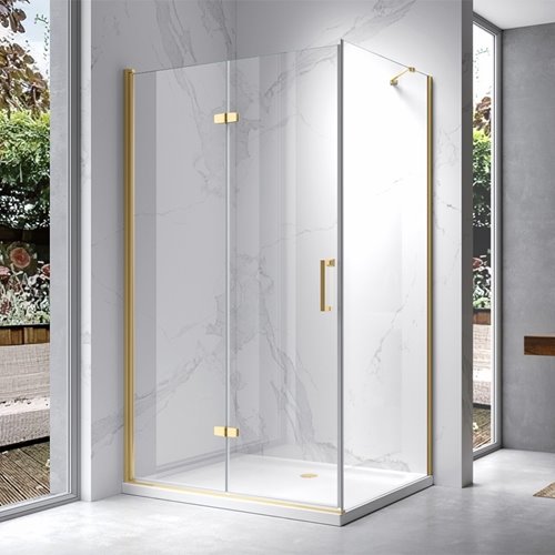 Złota kabina prysznicowa prostokątna drzwi pojedyncze składane 120x90 ZES-KZ20F-GL-120X90