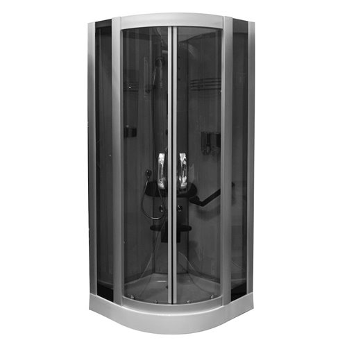 Kabina prysznicowa biała wewnątrz zabudowana z hydromasażem niski brodzik 90x90 cm MO-06089BW