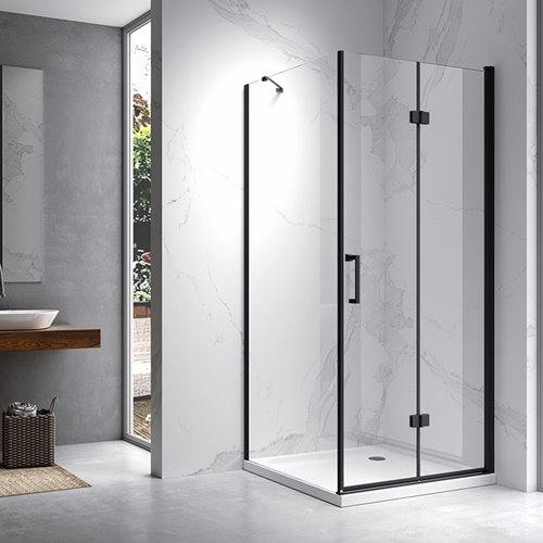 Czarna kabina prysznicowa prostokątna drzwi pojedyncze składane 110x90 ZES-KZ20E-BL-110X80