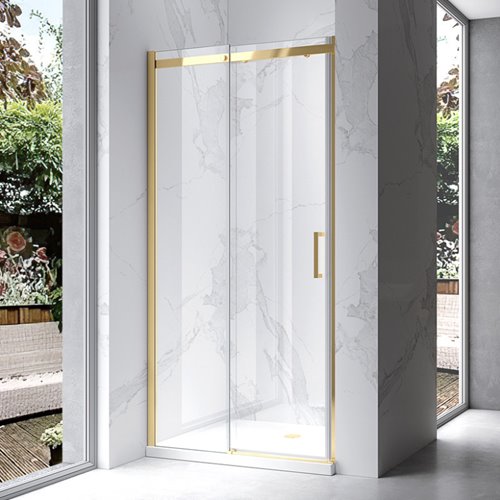 Złote drzwi prysznicowe do wnęki 135-140 cm rozsuwane szkło 8 mm KZ09E
