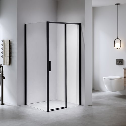 Czarna prostokątna kabina prysznicowa Super Slim Nova 100x90 drzwi rozsuwane