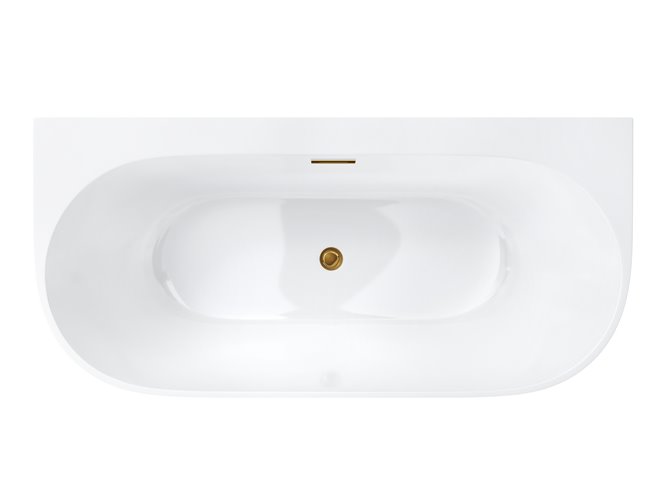 Wanna akrylowa, przyścienna wolnostojąca szeroka krawędź Mono Corsan 150 cm korek klik-klak złoty