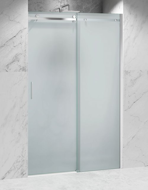 Drzwi prysznicowe rozsuwane prawe/lewe do wnęki 131-137 cm szkło 8mm mleczne profile chrom Swiss Liniger