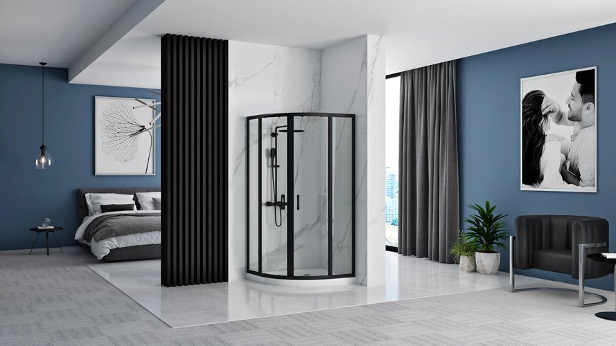 Czarna asymetryczna kabina prysznicowa rozsuwana 100x80 cm Look Rea Black