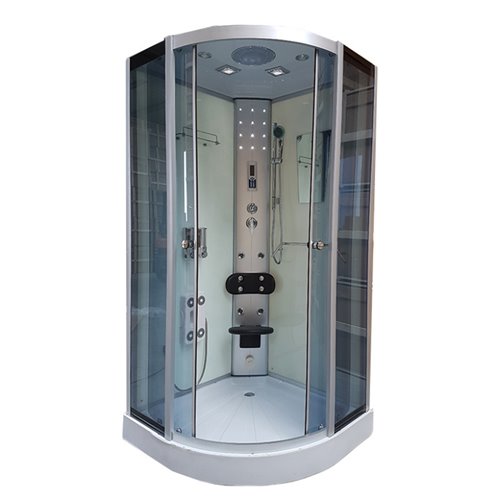 Kabina prysznicowa z hydromasażem i sauną niski brodzik białe ściany 80x80