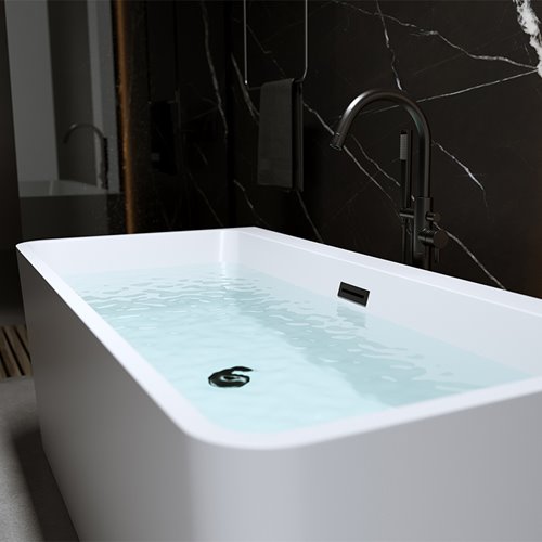 Wanna wolnostojąca czarny przelew oraz korek przyścienna 150 cm Sofia Hydrosan