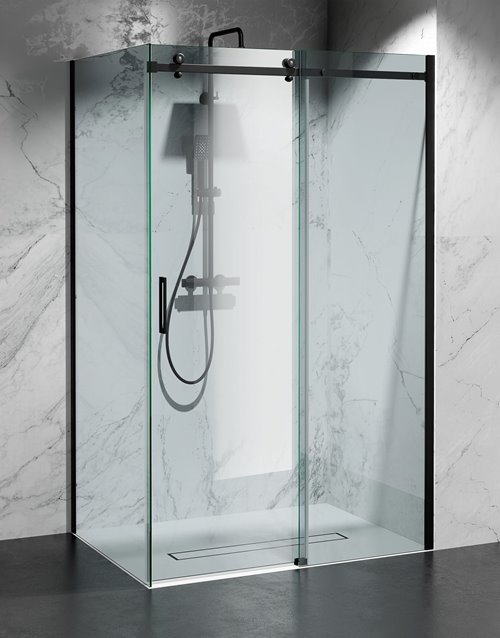 Kabina prysznicowa narożna 150x80 cm szkło 8mm przeźroczyste profile czarny mat Swiss Liniger
