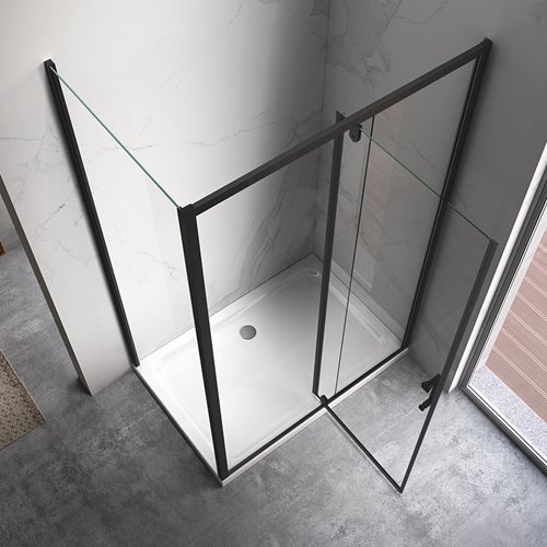 Czarna kabina prysznicowa prostokątna drzwi uchylne 110x80 KZ06CB