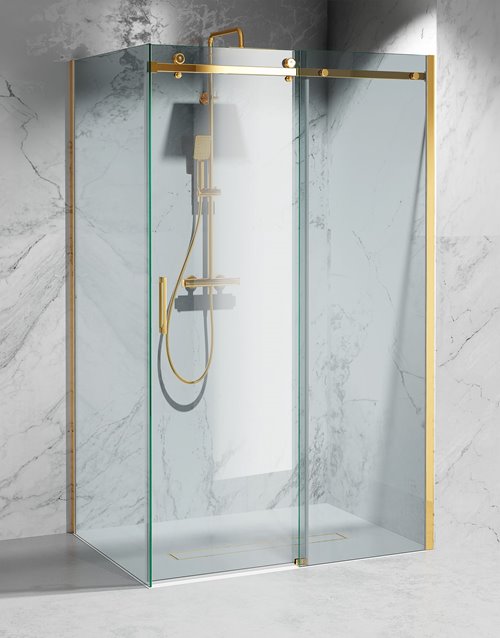 Kabina prysznicowa narożna 130x80 cm szkło 8mm przeźroczyste profile złoty mat Swiss Liniger