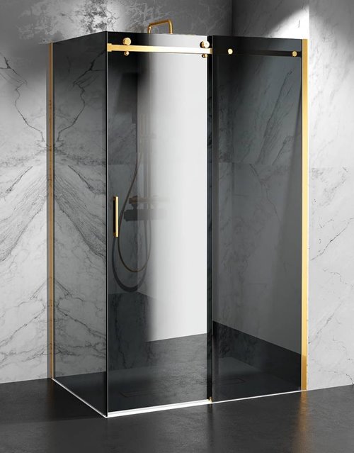 Kabina prysznicowa narożna 100x70 cm szkło 8mm grafitowe profile złoty połysk Swiss Liniger