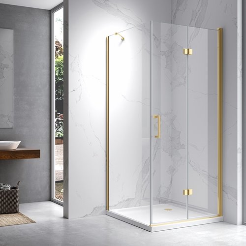 Złota kabina prysznicowa kwadratowa drzwi pojedyncze składane 100x100 ZES-KZ20D-GL-100