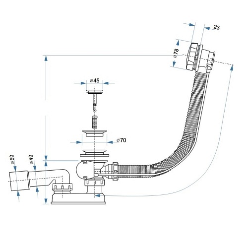 Syfon wannowy automatyczny z przelewem złoty S-0019