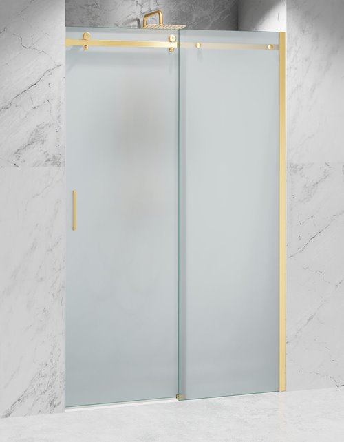 Drzwi prysznicowe rozsuwane prawe/lewe do wnęki 152-161 cm szkło 8mm mleczne profile złoty mat Swiss Liniger
